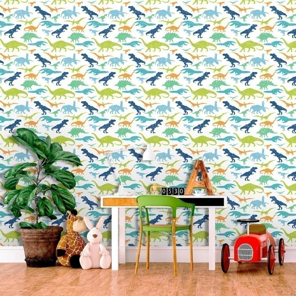 Papel De Parede Personalizado Dinossauros Coloridos Cute