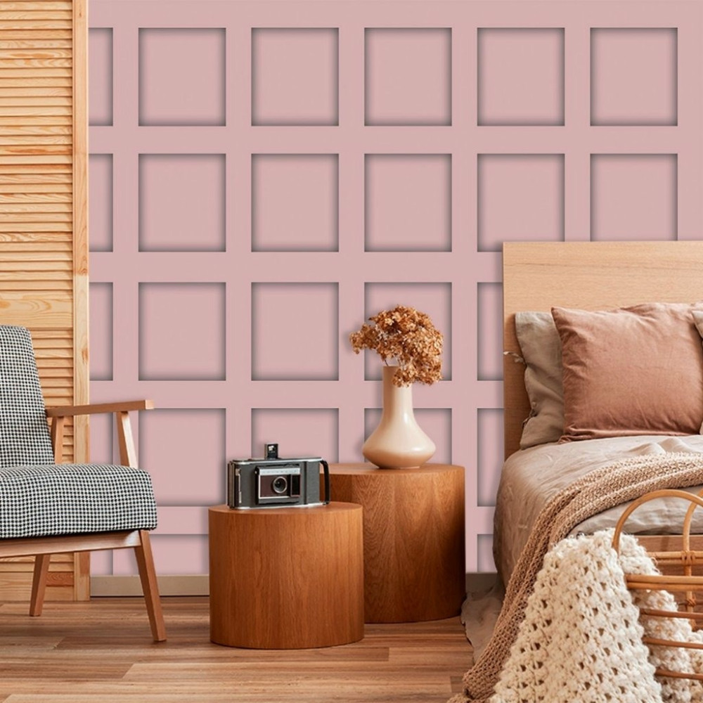 Papel de Parede Personalizado Painel de Madeira Quadrado Rose