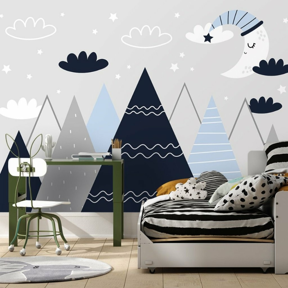 Papel de Parede Personalizado Montanhas Lua-Azul