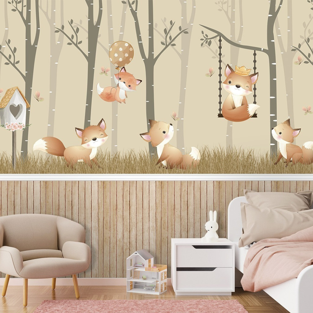 Papel De Parede Personalizado Baby Raposas