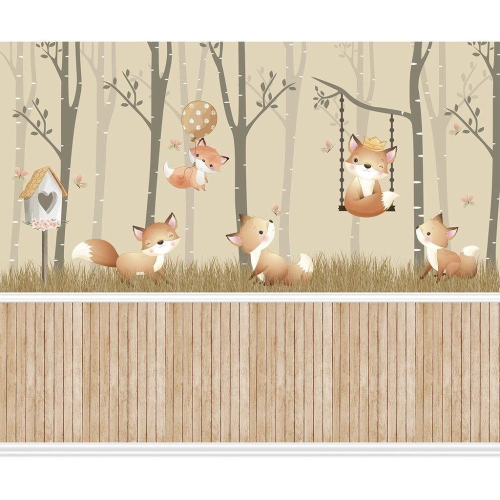 Papel De Parede Personalizado Baby Raposas