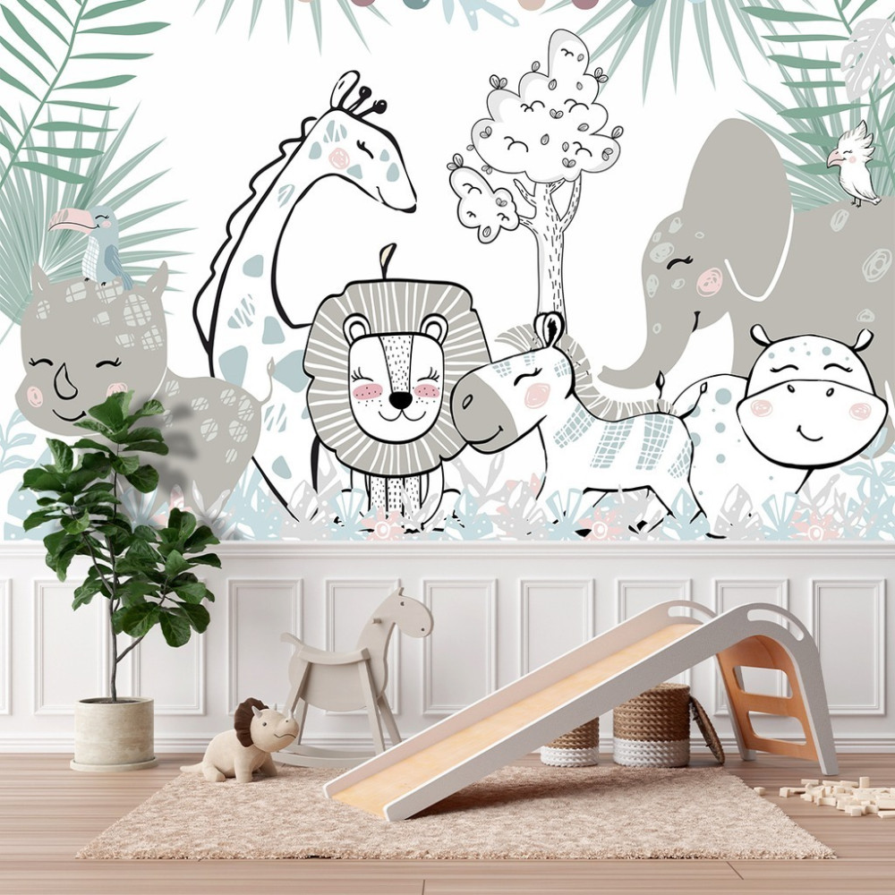 Papel De Parede Personalizado Desenho Safári Cute
