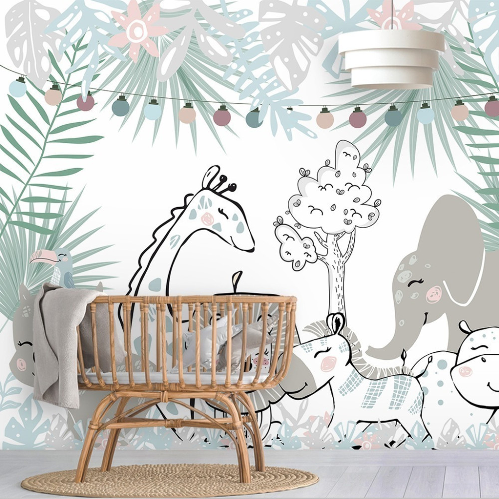 Papel De Parede Personalizado Desenho Safári Cute