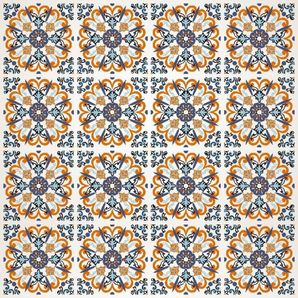 Papel de Parede Azulejo em Tons de Laranja e Azul