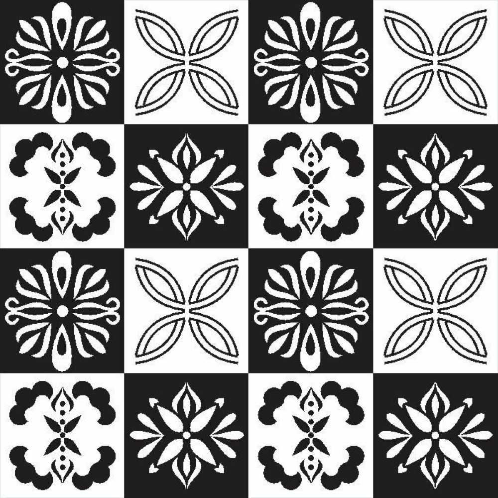 Adesivo de Azulejo Hidráulico Branco e Preto