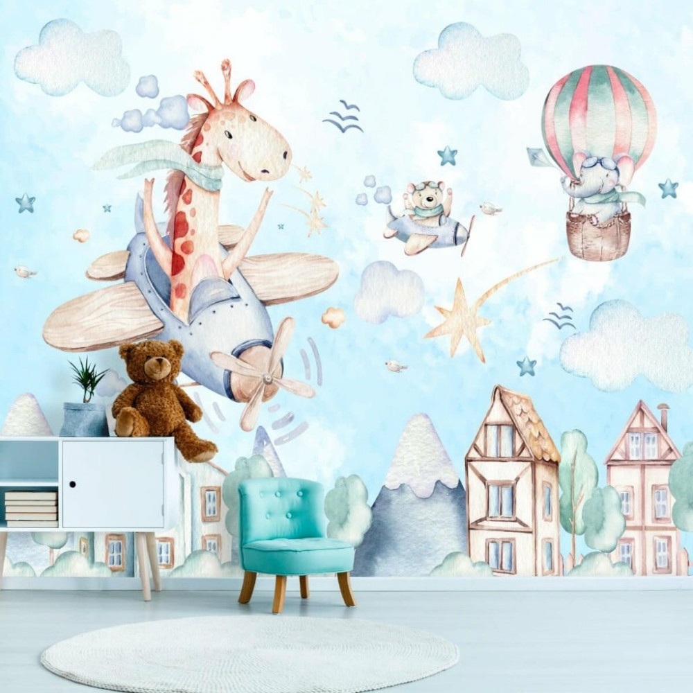 Papel de Parede Personalizado Girafa Céu Encantado