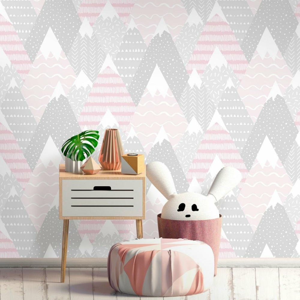 Papel de Parede Montanhas Baby Rosa e Cinza Papel de Parede Montanhas Baby Rosa e Cinza