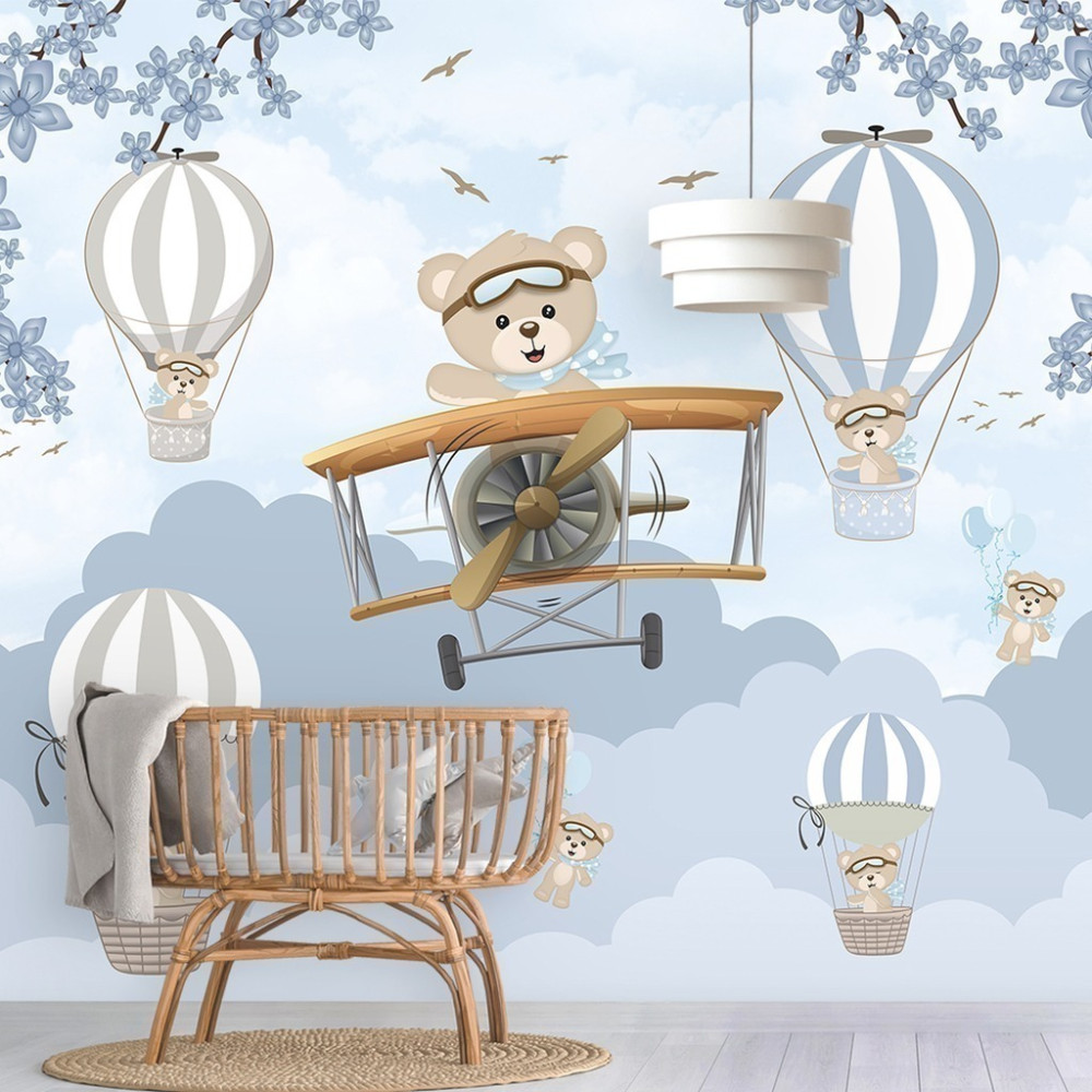 Papel De Parede Personalizado Ursinhos Fofos No Céu Papel De Parede Personalizado Ursinhos Fofos No Céu