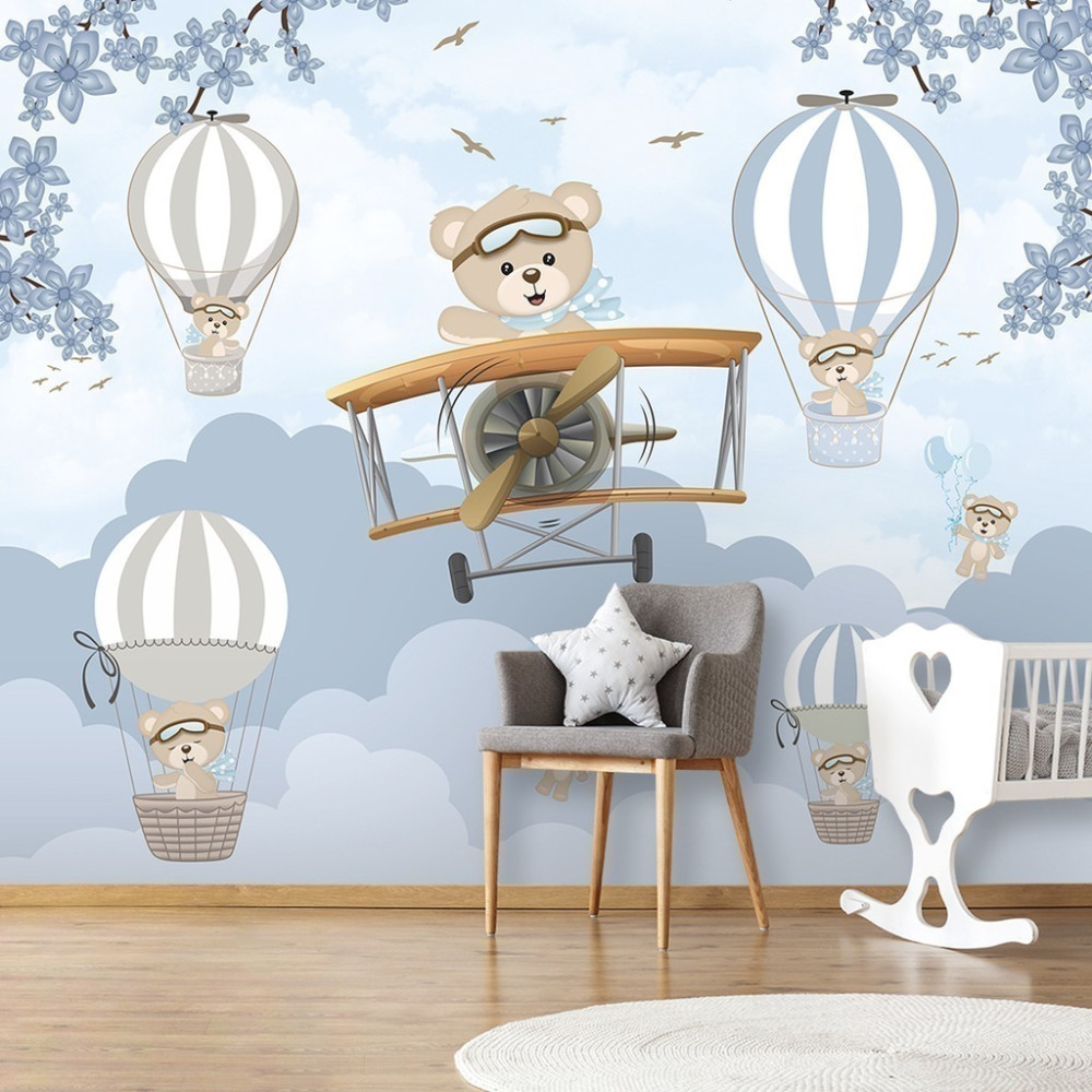 Papel De Parede Personalizado Ursinhos Fofos No Céu Papel De Parede Personalizado Ursinhos Fofos No Céu