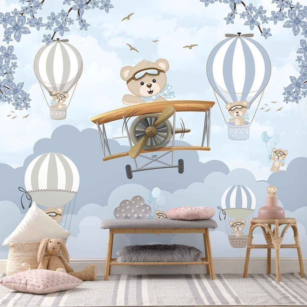 Papel De Parede Personalizado Ursinhos Fofos No Céu Papel De Parede Personalizado Ursinhos Fofos No Céu