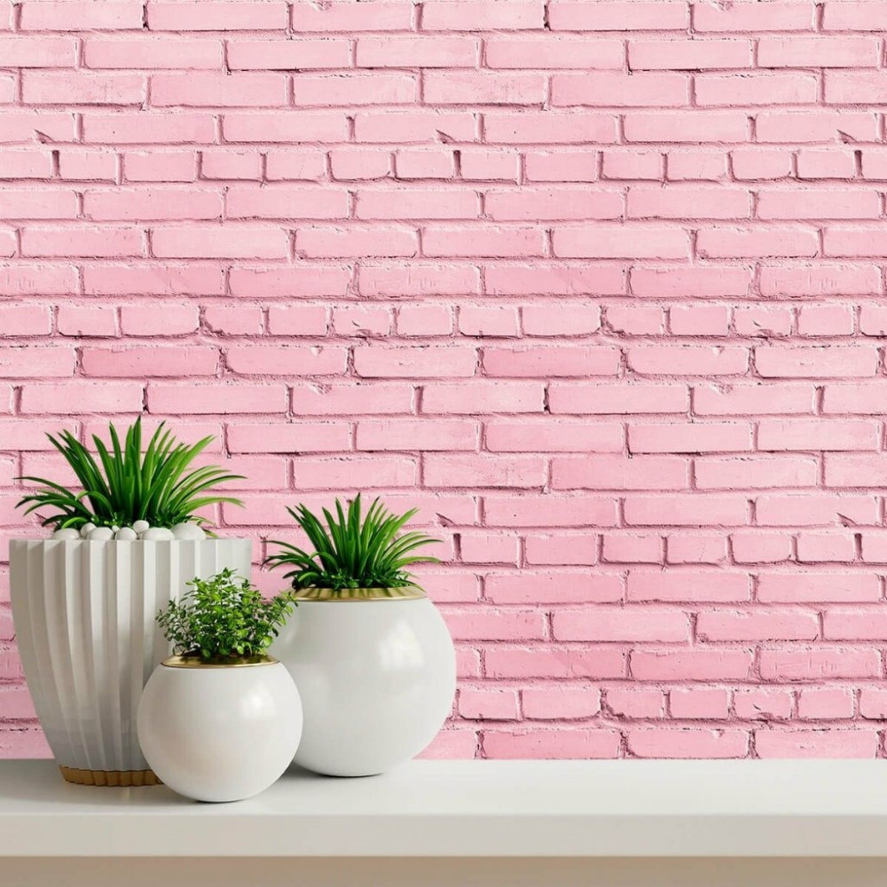 Papel de Parede Rosa Tijolos