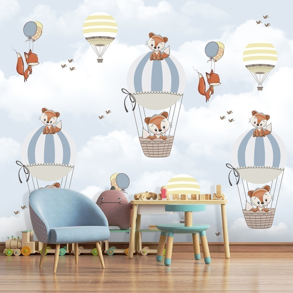 Papel De Parede Personalizado Balões e Raposas Cute