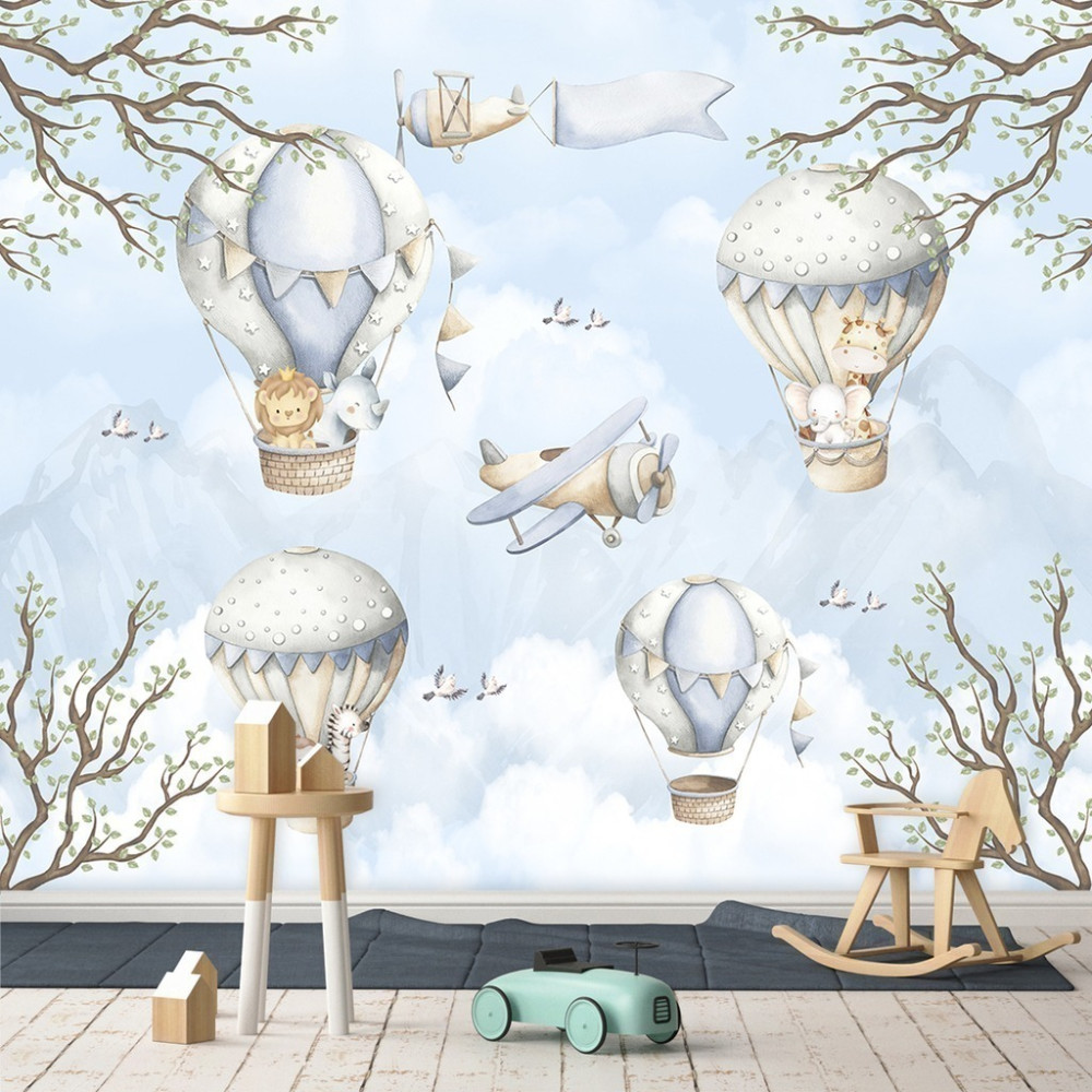 Papel De Parede Personalizado Safári No Balão Aquarela