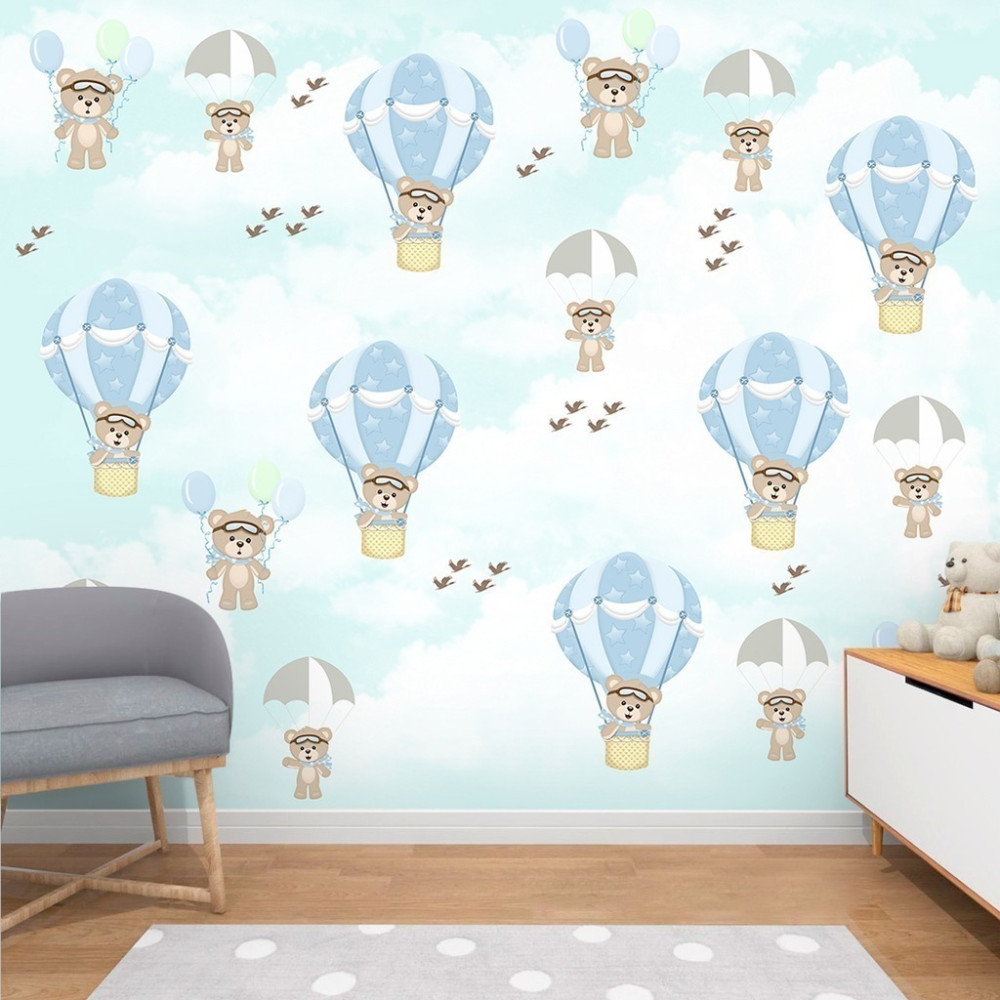 Papel De Parede Personalizado Ursinhos Chuva De Balões