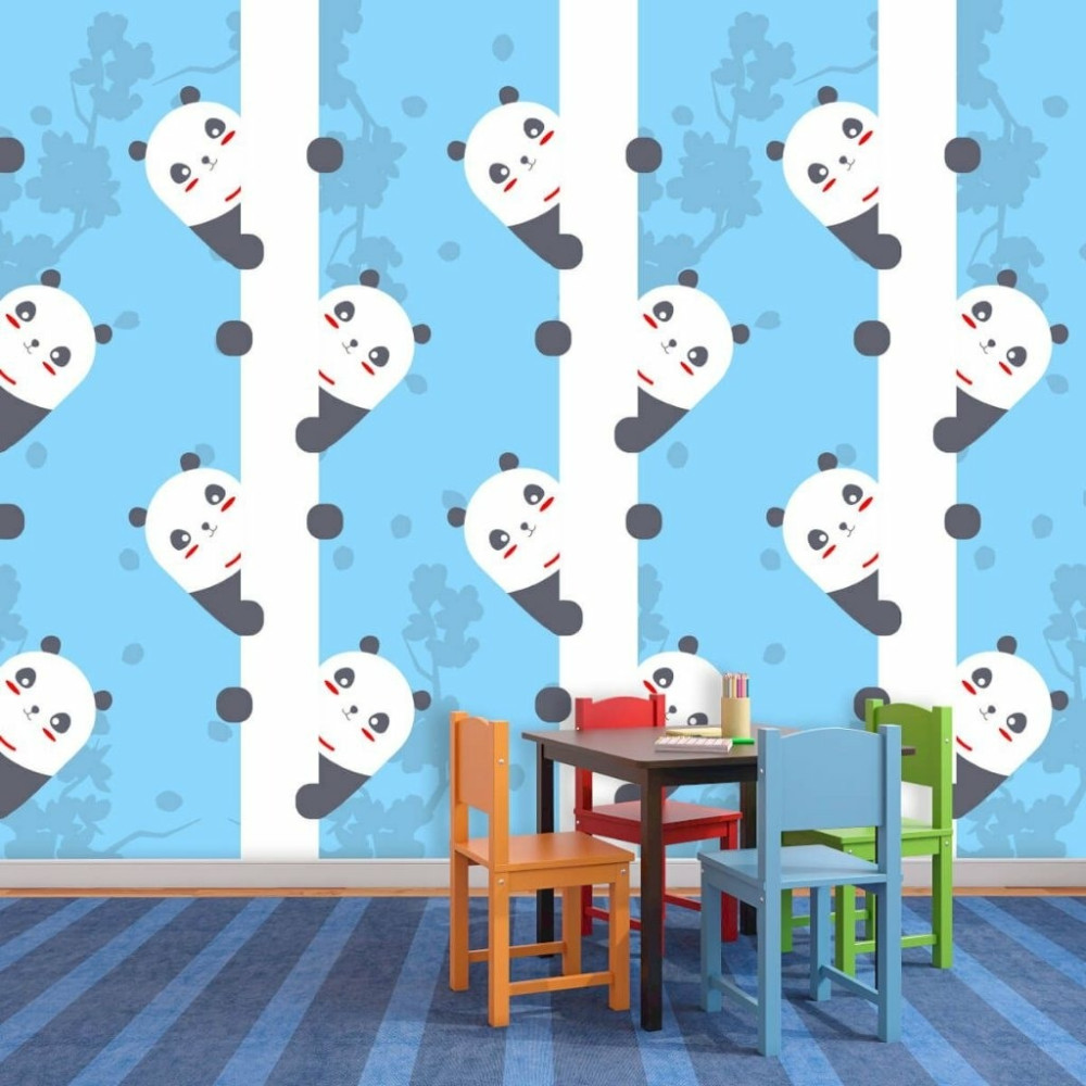 Papel de Parede Personalizado Panda Cute Azul