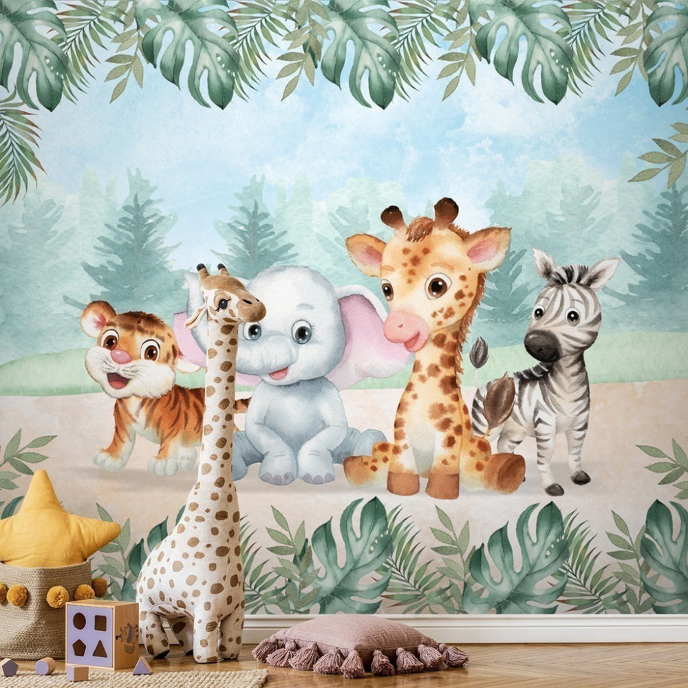 Papel De Parede Personalizado Baby Safári Aquarela