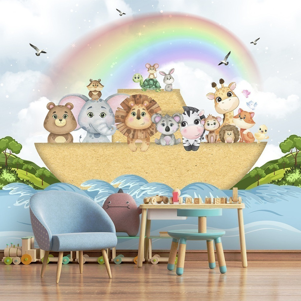 Papel De Parede Personalizado Animaizinhos Na Arca