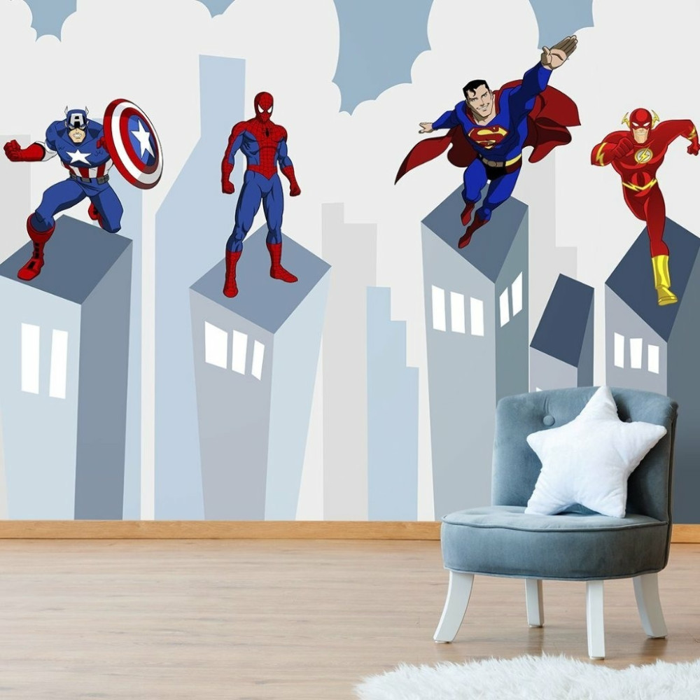 Papel De Parede Personalizado Super Heróis Nos Prédios