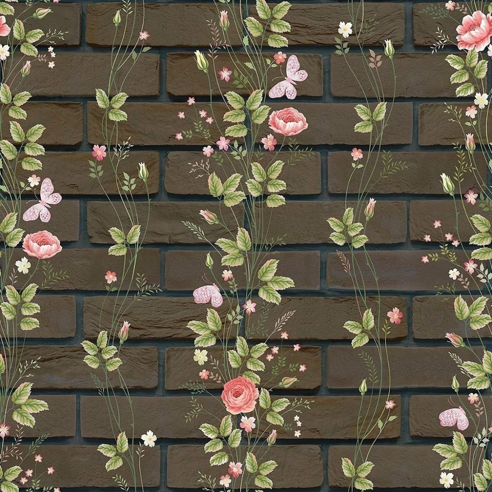 Papel de Parede Personalizado Tijolinho Cortina de Flores