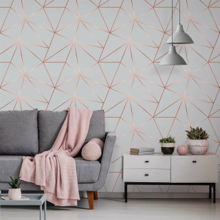 Papel de Parede Zara Grey Cinza Com Rose Gold