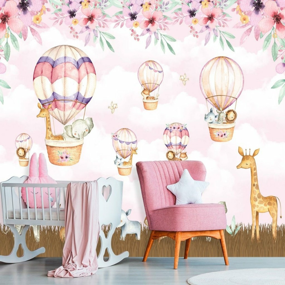 Papel de Parede Personalizado Safari Aquarela Rosa