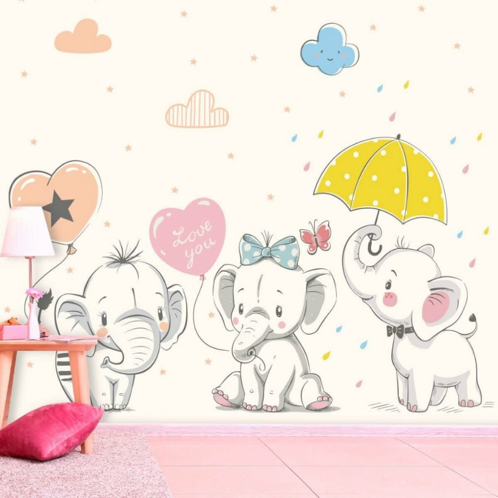 Papel de Parede Personalizado Bebês Elefantes Cute