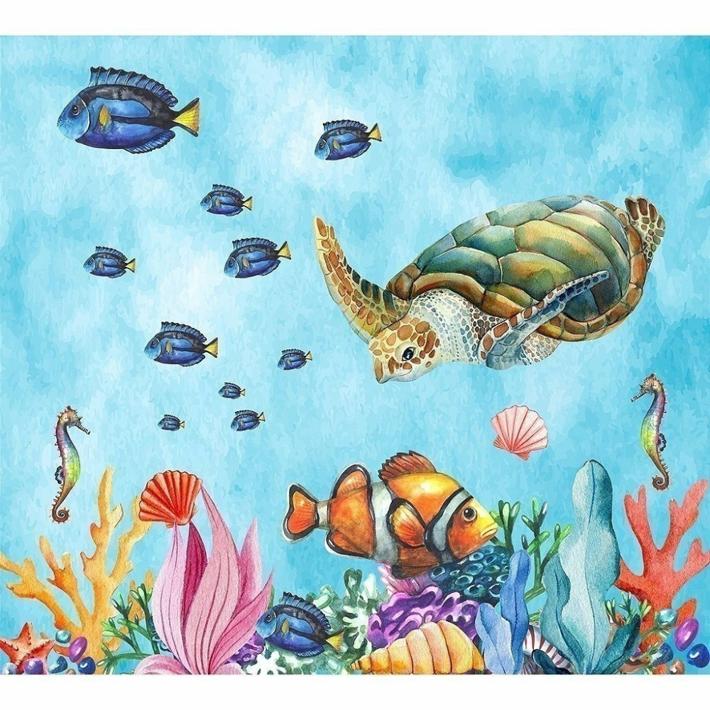 Papel de Parede Personalizado Fundo do Mar Azul Celeste Aquarela