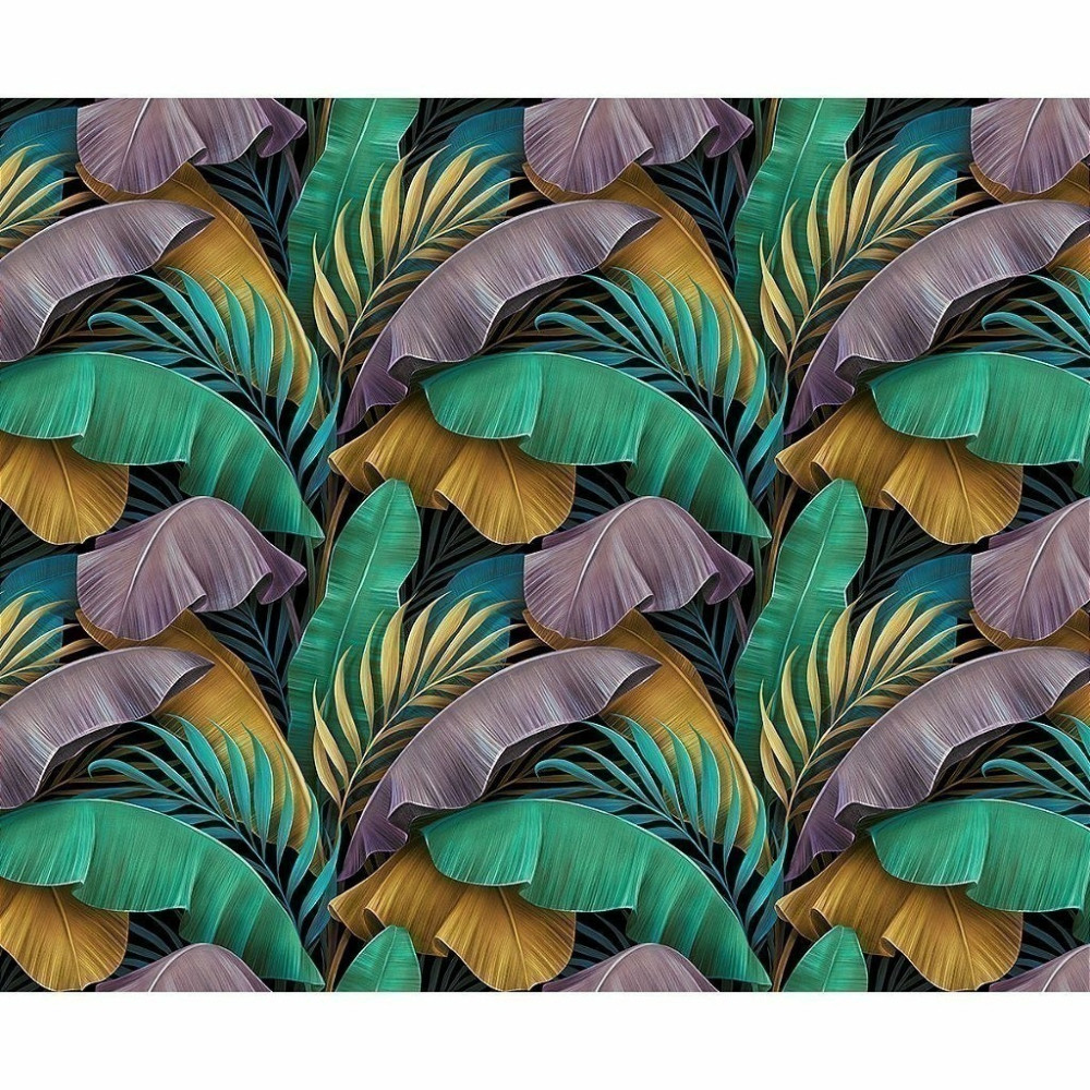 Papel de Parede Personalizado Tropical Bananeiras e Palmeiras Coloridas