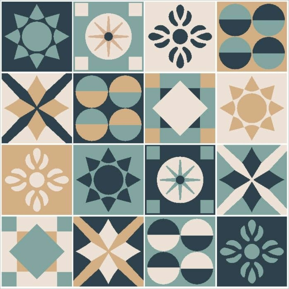 Adesivo de Azulejo Hidráulico Bege, Azul e Verde