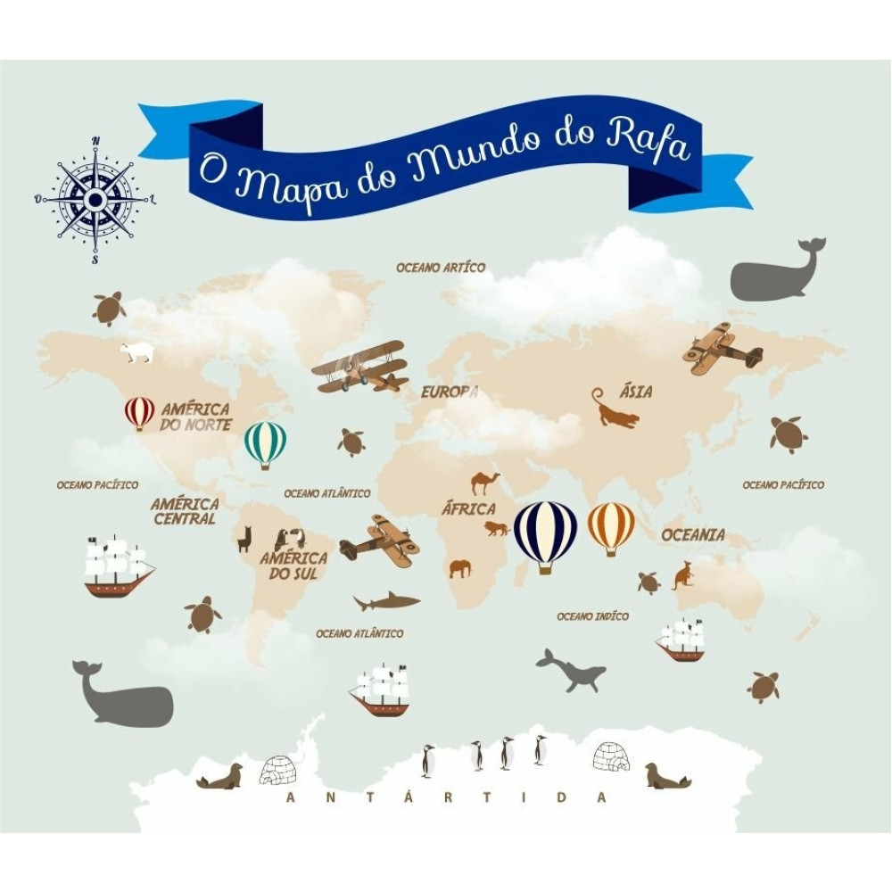 Papel de Parede Personalizado Mapa Azul