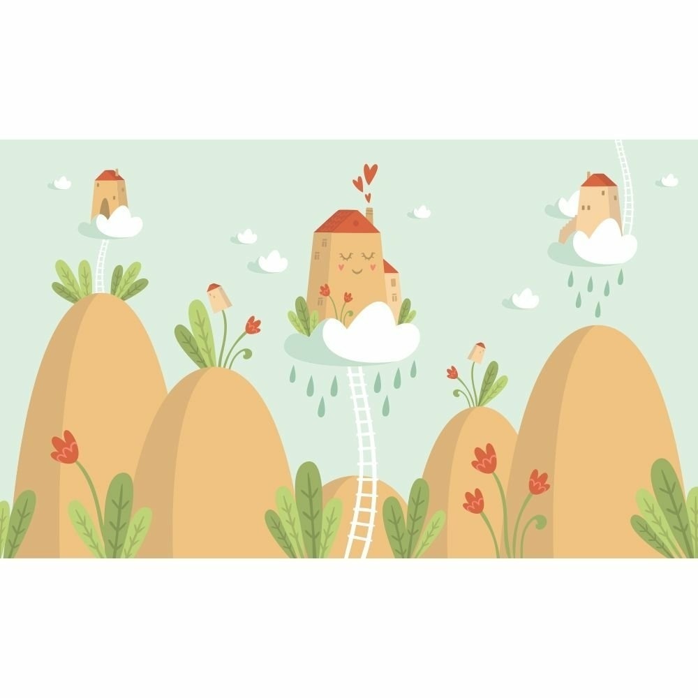 Papel de Parede Personalizado Casa nas Nuvens Verde Papel de Parede Personalizado Casa nas Nuvens Verde