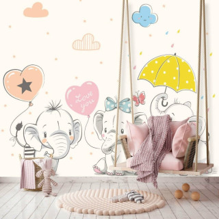 Papel de Parede Personalizado Bebês Elefantes Cute