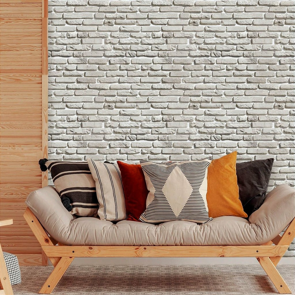 Papel de Parede Tijolinho Branco Rústico Acinzentado