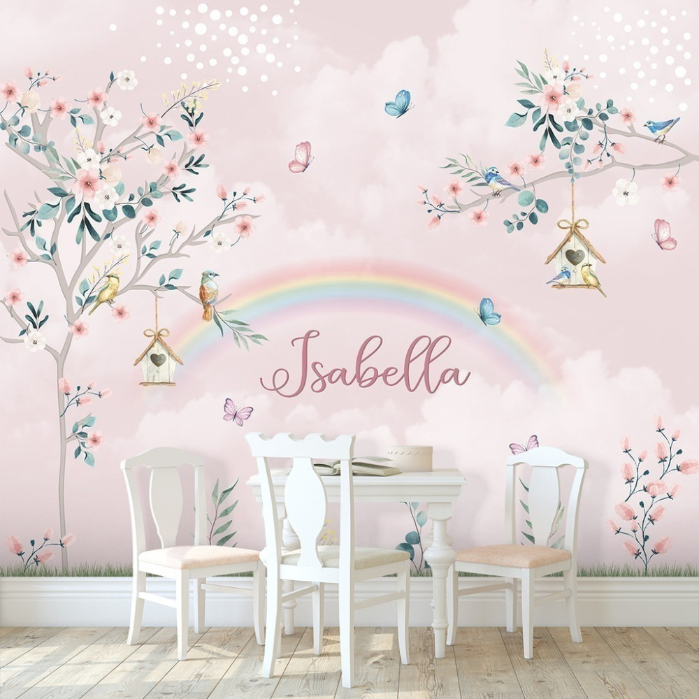 Papel de Parede Personalizado Arco Íris no Céu Rosa Papel de Parede Personalizado Arco Íris no Céu Rosa