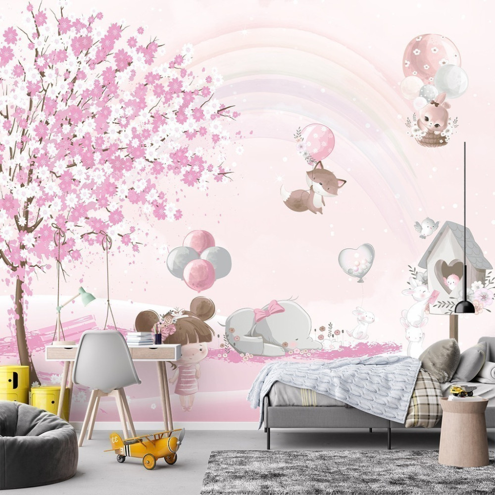 Papel de Parede Personalizado Mocinha com Balões