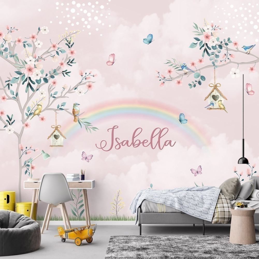 Papel de Parede Personalizado Arco Íris no Céu Rosa Papel de Parede Personalizado Arco Íris no Céu Rosa