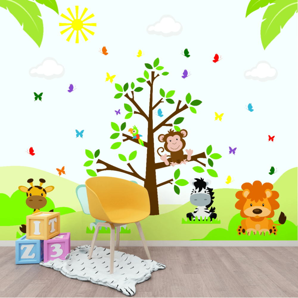 Papel De Parede Personalizado Amiguinhos Fofos Safári Papel De Parede Personalizado Amiguinhos Fofos Safári