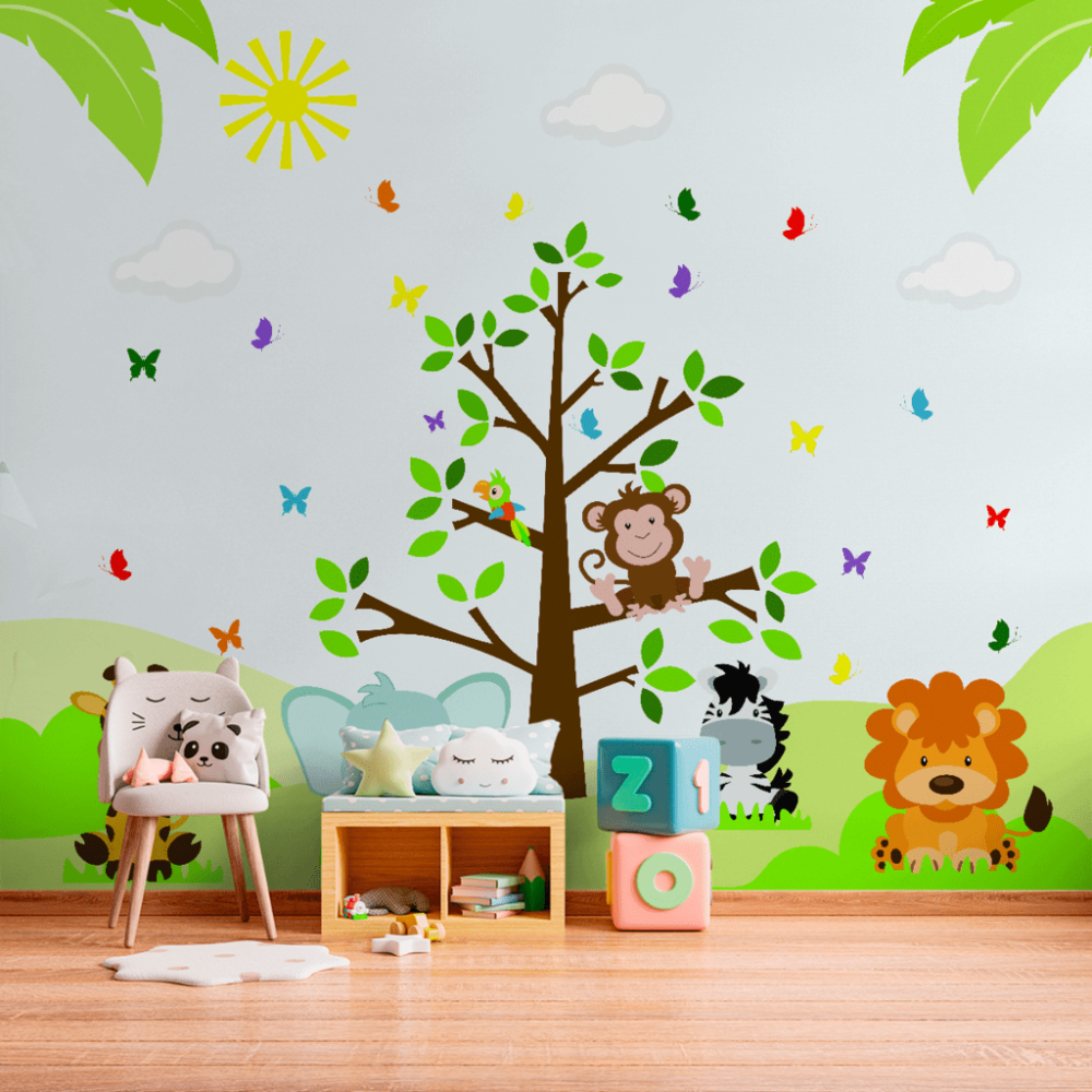 Papel De Parede Personalizado Amiguinhos Fofos Safári Papel De Parede Personalizado Amiguinhos Fofos Safári