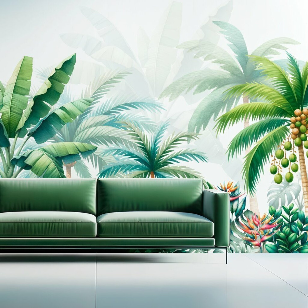 Papel de Parede Personalizado Jardim Tropical Aquarela