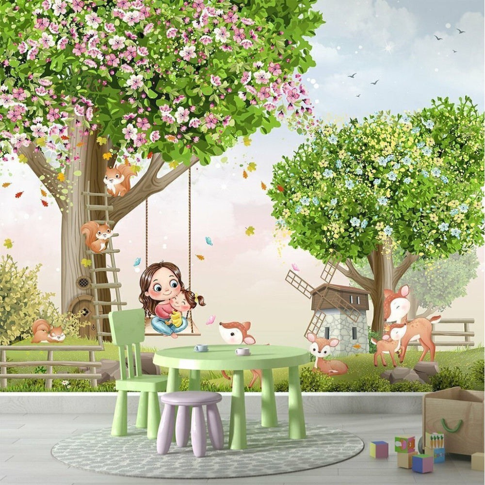 Papel De Parede Personalizado Mãe e Filha no Balanço