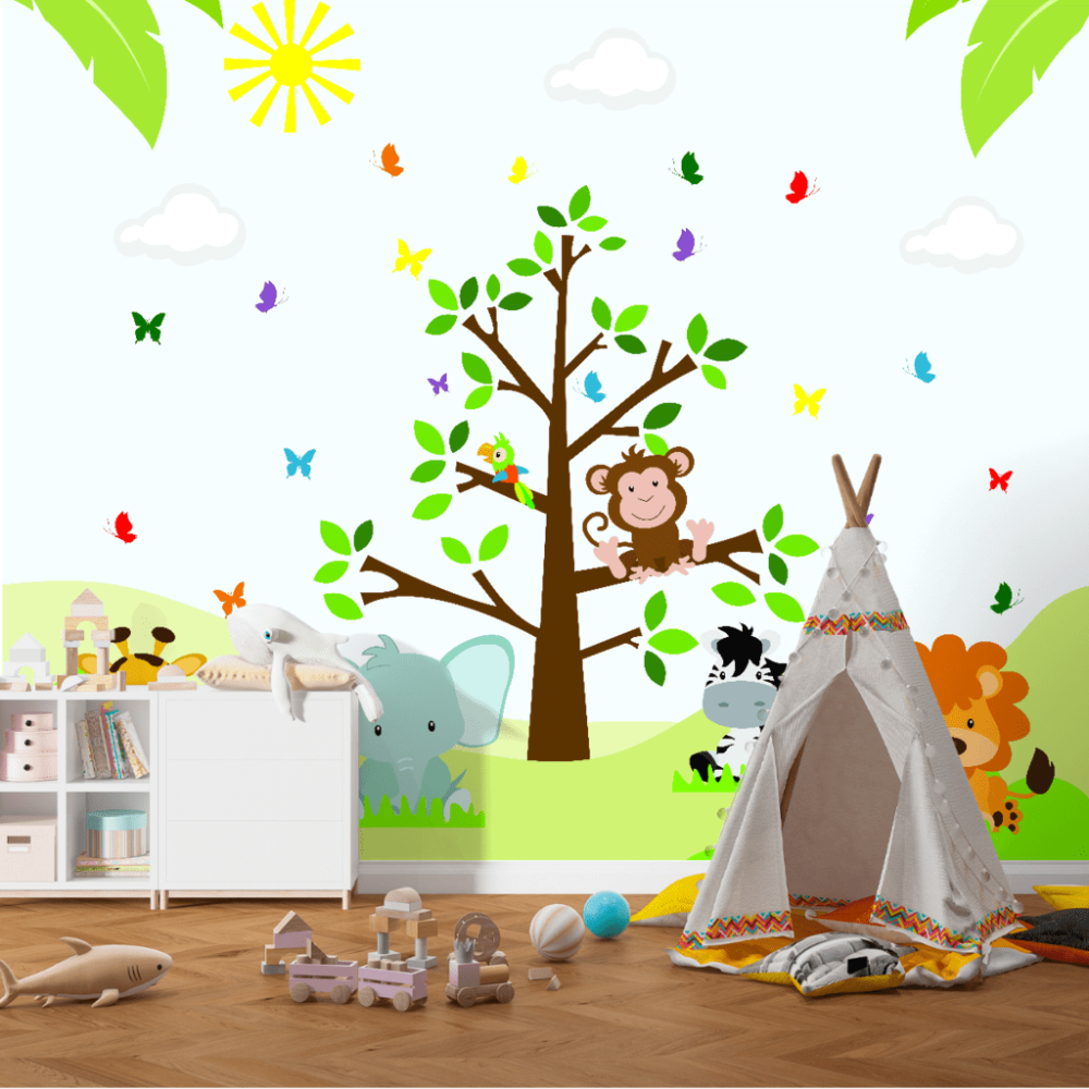 Papel De Parede Personalizado Amiguinhos Fofos Safári Papel De Parede Personalizado Amiguinhos Fofos Safári