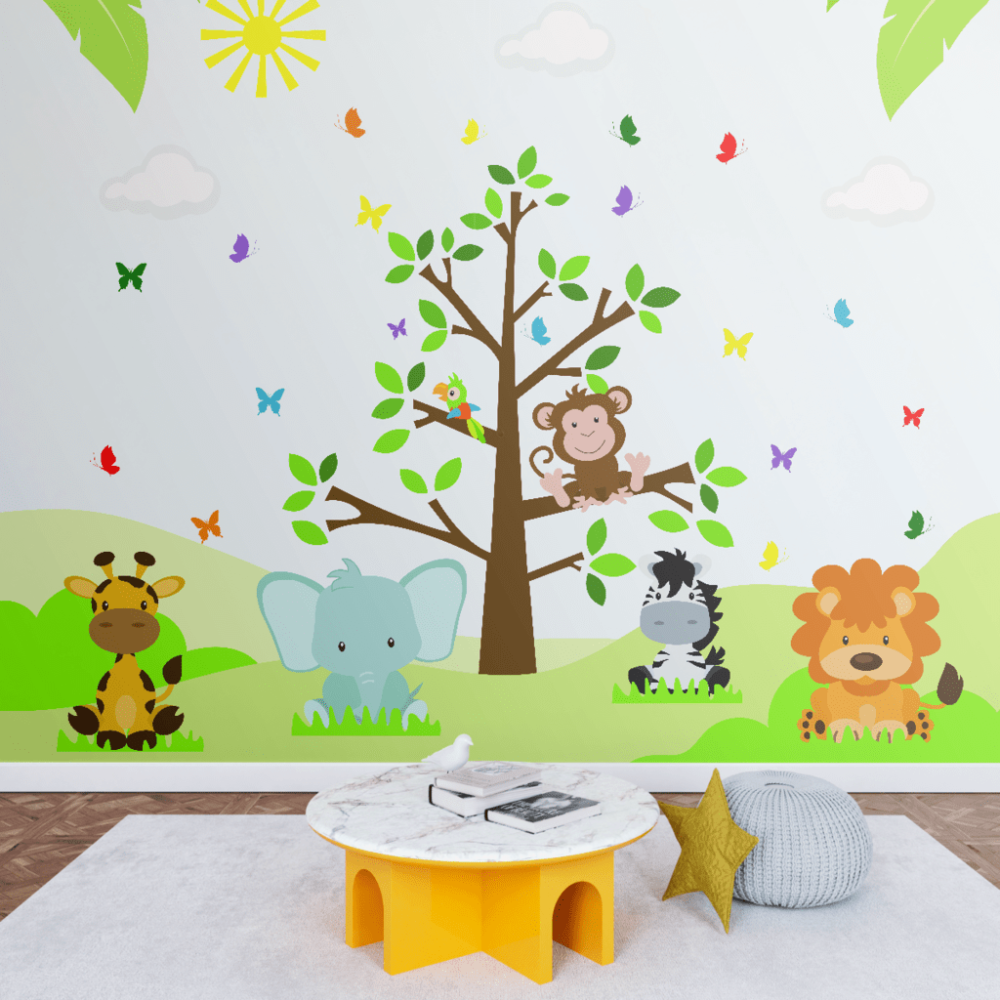 Papel De Parede Personalizado Amiguinhos Fofos Safári Papel De Parede Personalizado Amiguinhos Fofos Safári