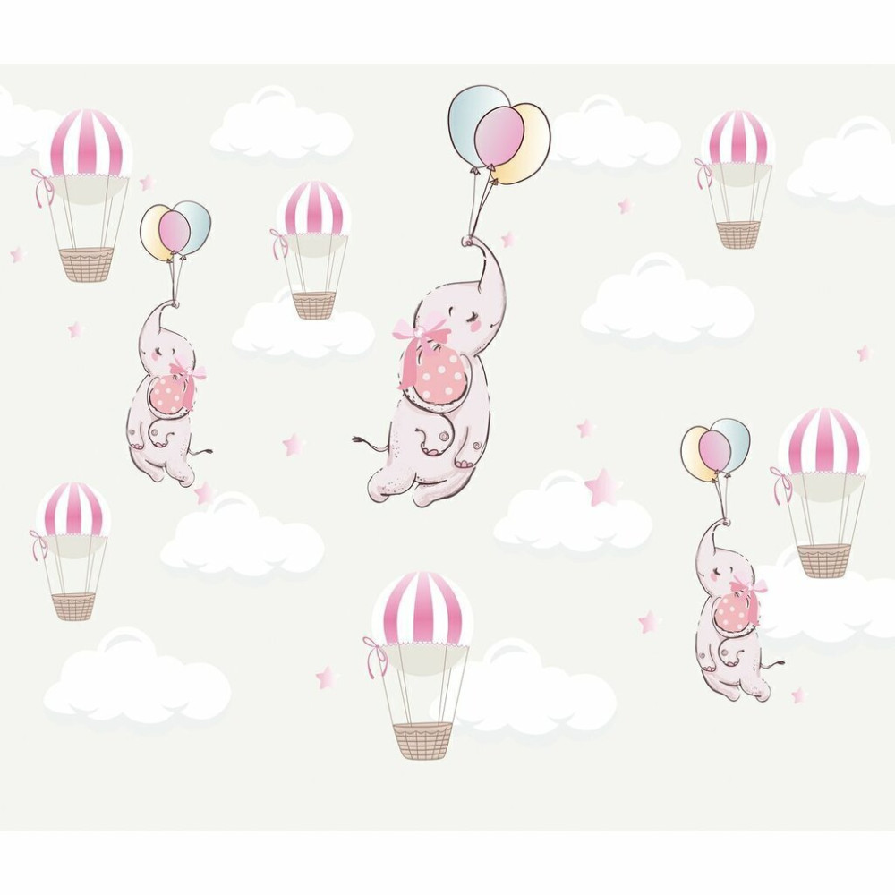 Papel De Parede Personalizado Elefantes Com Balões Nas Trombas