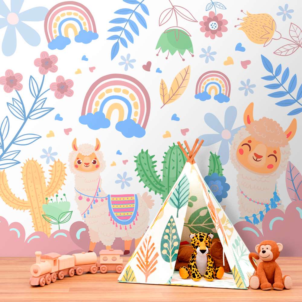 Papel De Parede Personalizado Cactos Lhama Cute