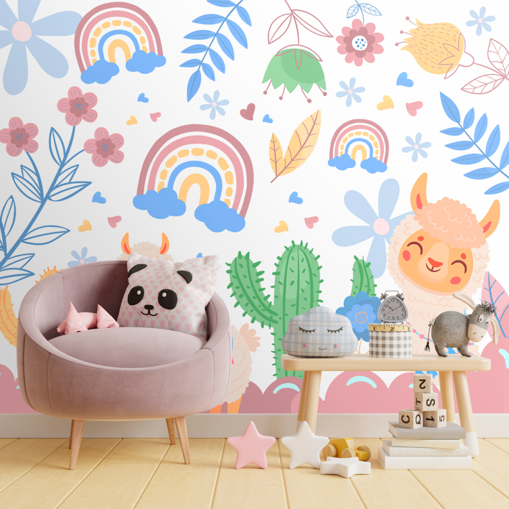 Papel De Parede Personalizado Cactos Lhama Cute