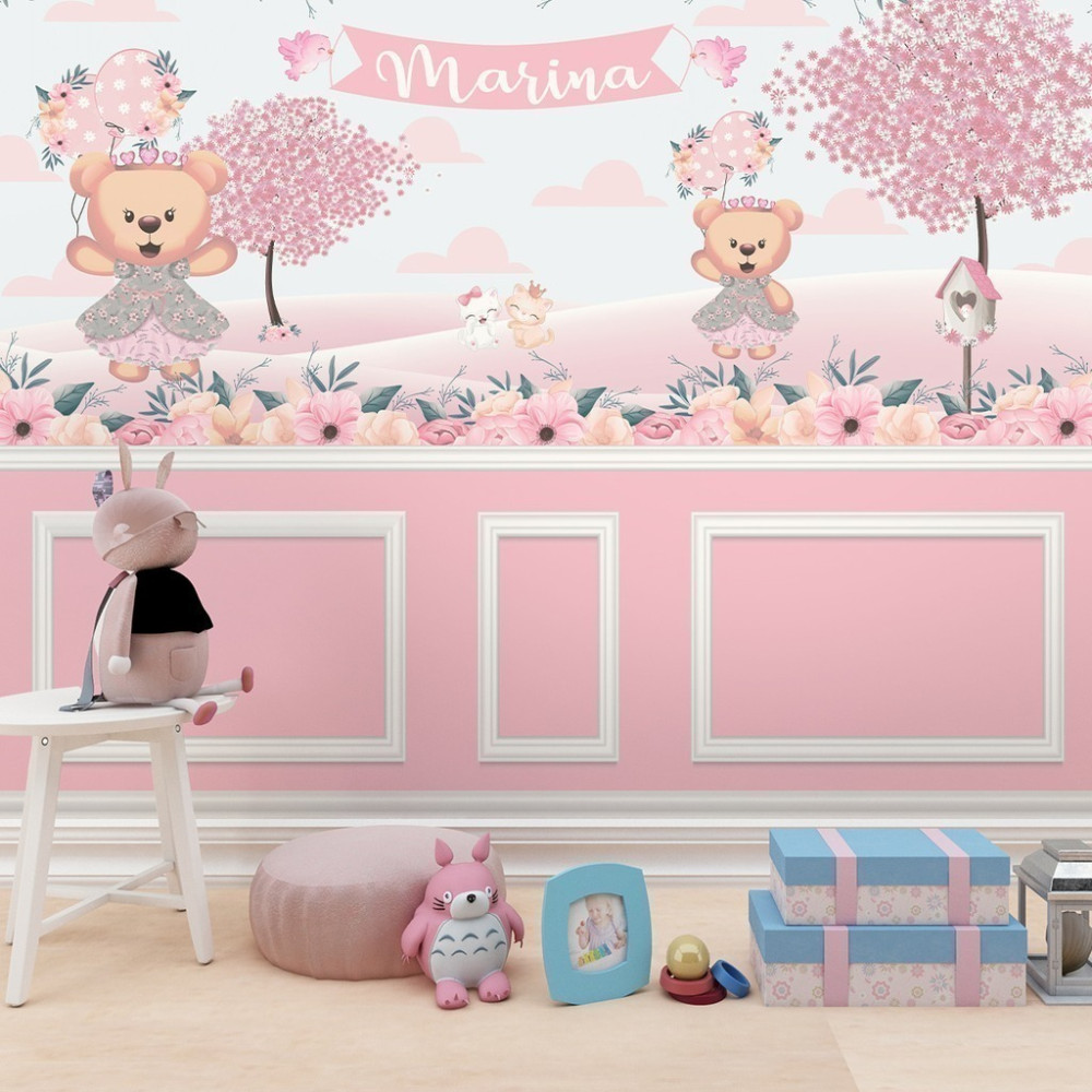 Papel De Parede Personalizado Ursinha Princesa Flores