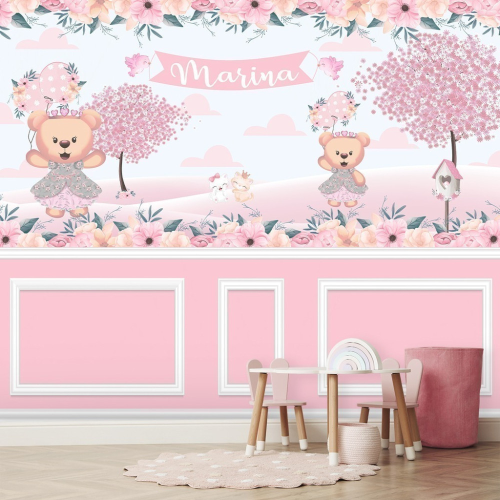 Papel De Parede Personalizado Ursinha Princesa Flores