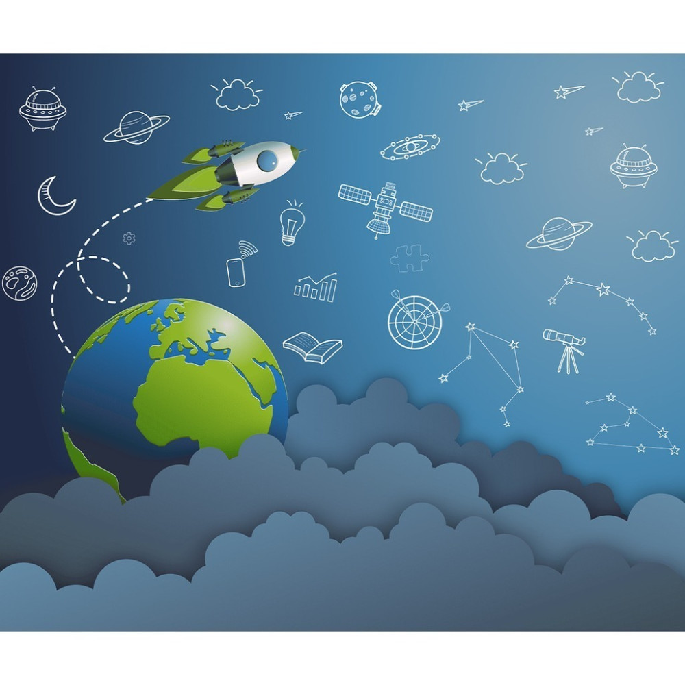 Papel De Parede Personalizado Foguete Astronauta No Planeta Terra