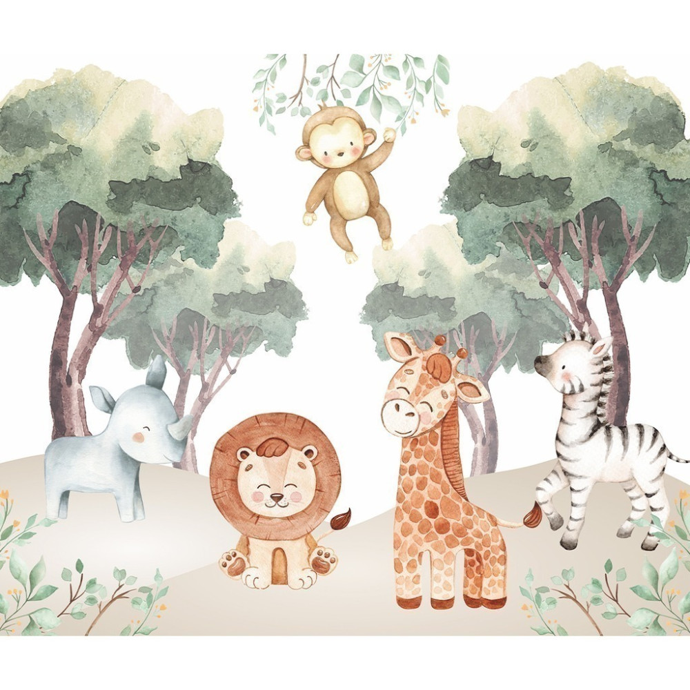 Papel de Parede Personalizado Animais Felizes na Floresta