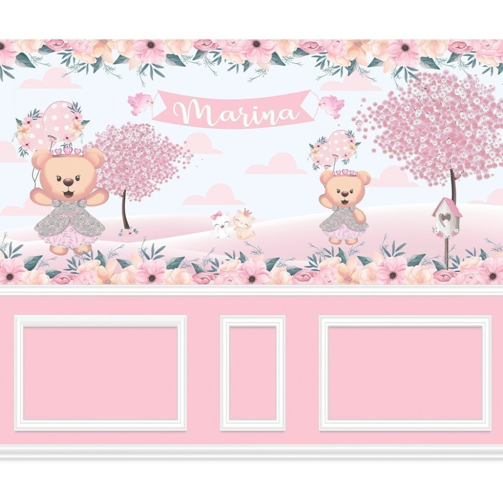 Papel De Parede Personalizado Ursinha Princesa Flores